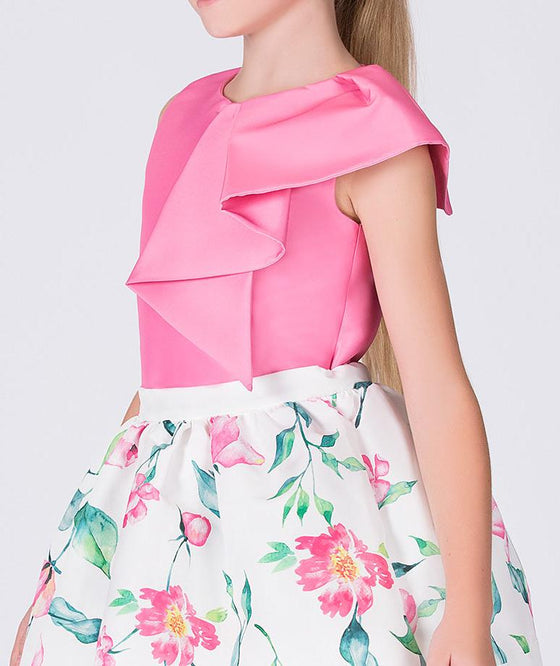 Elegant white girls' skirt featuring a vibrant floral design