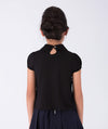 Black Short Sleeve Bow Blouse