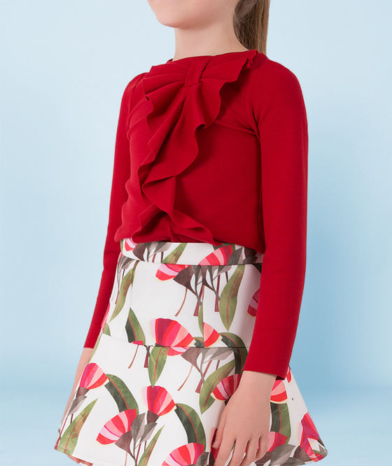 Red Long Sleeve Bow Blouse