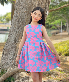  cute blue dress with pink flower prints